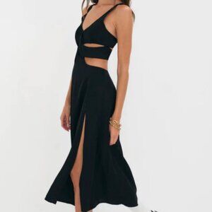 For Love and Lemons Yori Midi Black Cut-Out Dress XS #2775-1